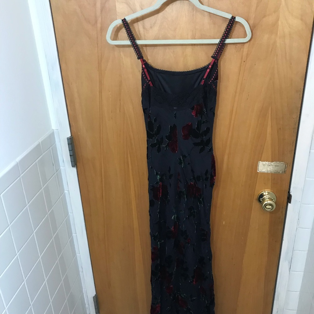 Vintage Betsey Johnson Silk Rose Burnout Velvet Black Midi Slip Dress Satin trm - Picture 7 of 10